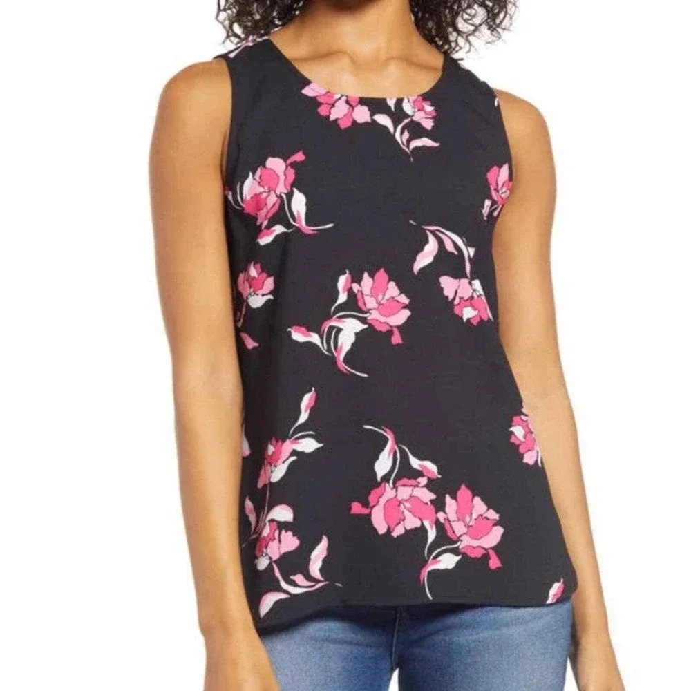 Halogen Women's Floral Scoop Neck Tank Top XS NWT